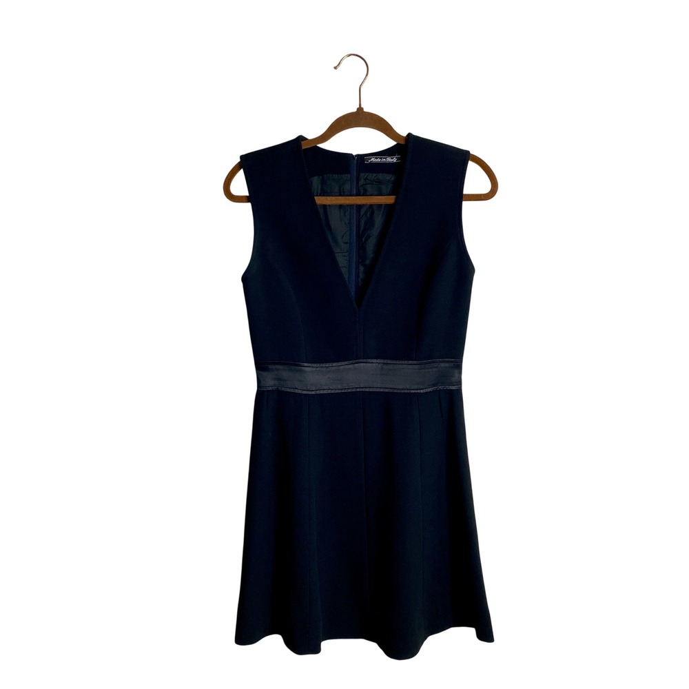 VTG 90s Made in Italy Black Mini Dress Gruppo GFT Satin Trim Angora Blend 40
